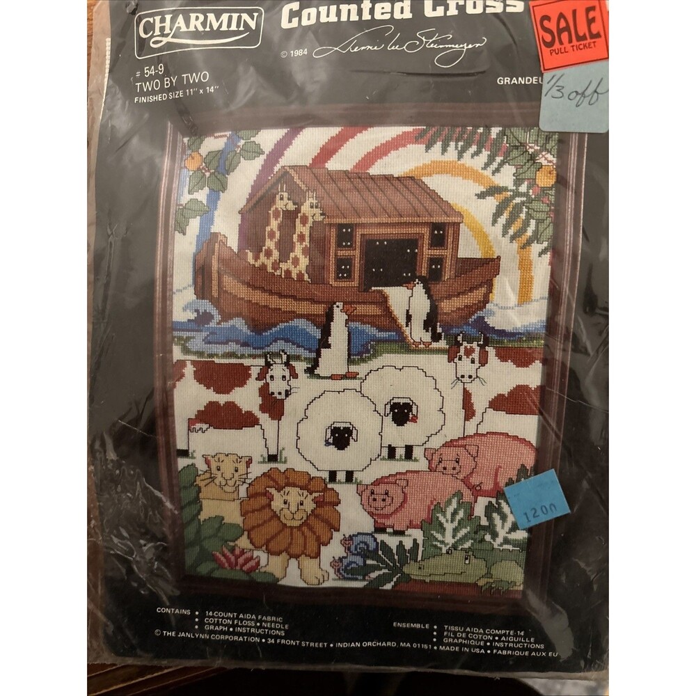 Charmin Noahs Ark Animals Two By Two Counted Cross Stitch Kit #54-9 Vintage 1984